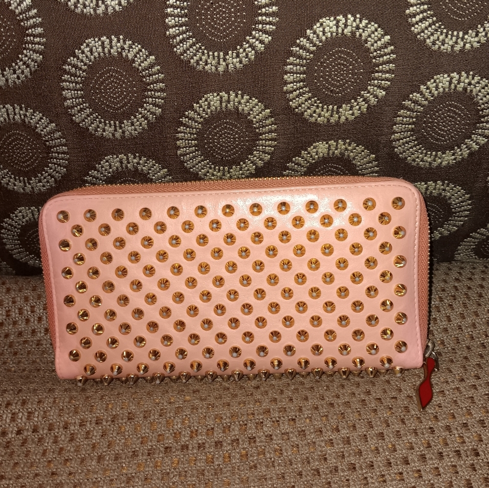 Christian Louboutin Pink Leather Spiked Zippy Wallet